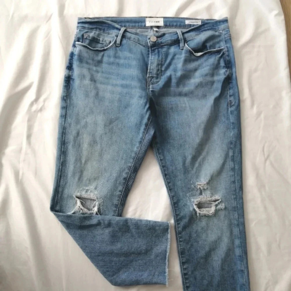 Frame Le Garçon Crop Boyfriend Straight Leg Jeans in Cebu Rips 29 - Picture 10 of 16